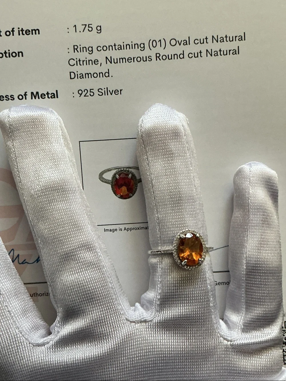 Sterling Silver Halo Ring with Natural Citrine in Oval cut, natural diamond
